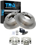 TRQ Rear Ceramic Brake Pad and Rotor Set Includes Calipers Compatible with 08-16 Jeep Compass with Rear Disc Brakes with 262 mm Diameter Rotors