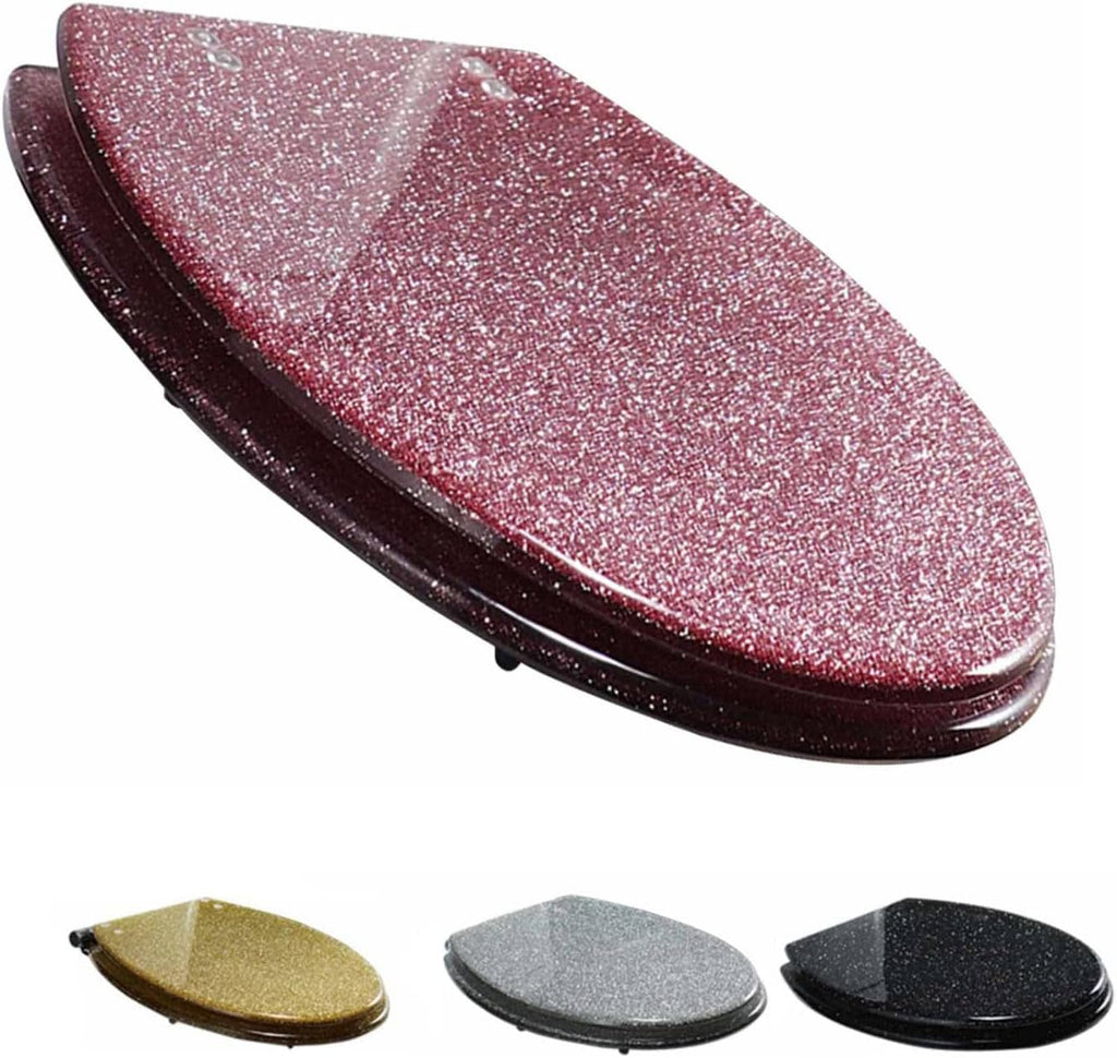 Gold Toilet Seat, Resin Toilet Seat, Elongated Toilet Seat Slow Close Glitter Toilet Seat, Soft Close Bathroom Toilet Lid, Easy to Clean & Install,Gold(Pink)