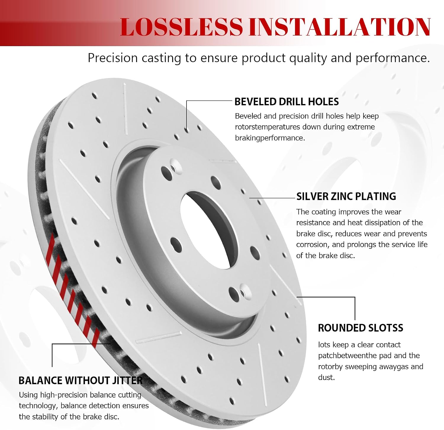 Ceramic Front Brakes Pad and Rotors Drilled Slotted Vented Replacement Disc Brake Kits for Chevy Suburban 2021-2023 2024/ Silverado 1500 2019-2024/ Silverado 1500 Ltd 2022 With 4 Piston Front Caliper