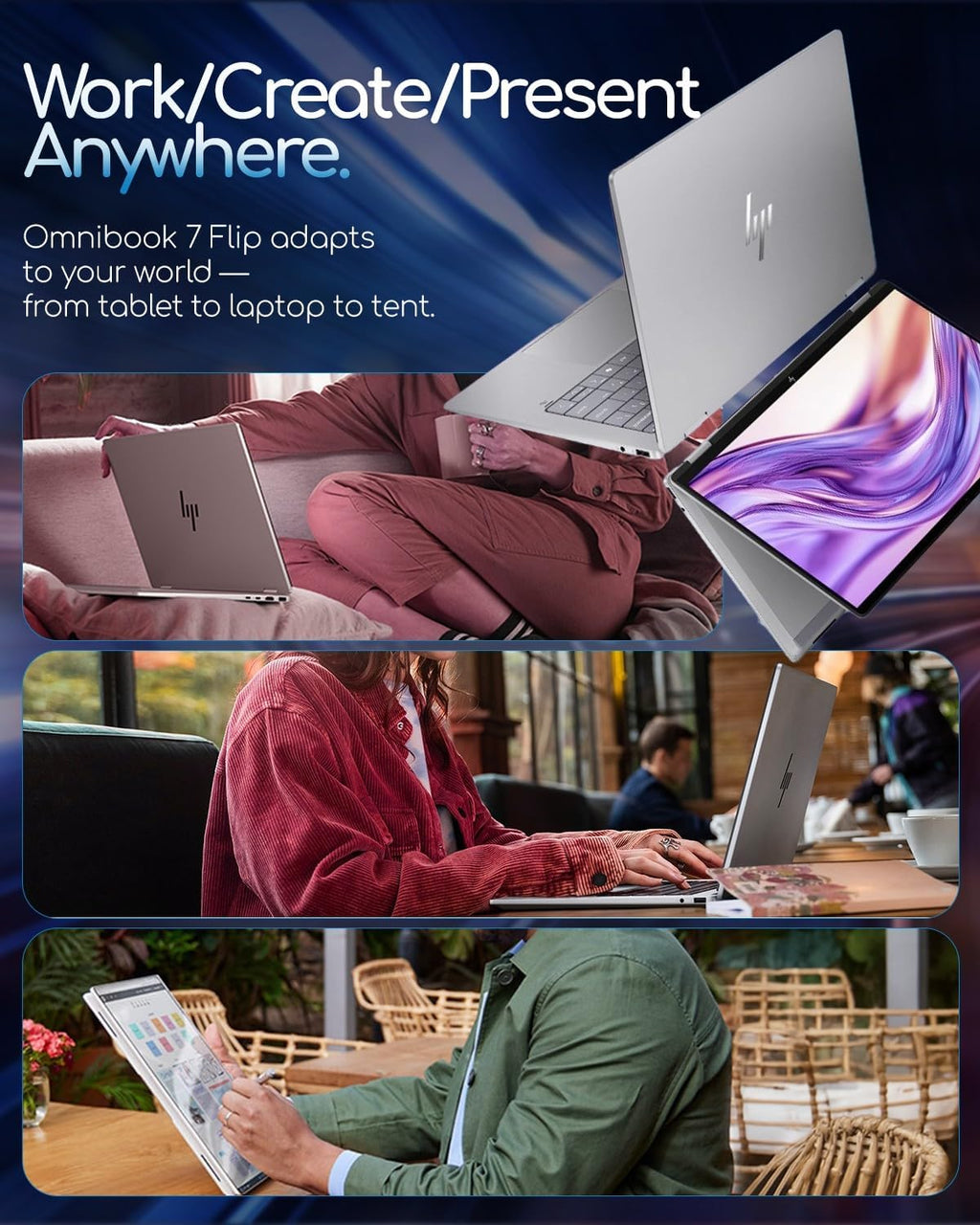 HP OmniBook 7 Flip 16 2-in-1 Copilot+ Laptop - Intel Ultra 7 258V(47 NPU Tops) - 16' 3K OLED Touchscreen - Wi-Fi7, 5MP IR Camera, Backlit KB, w/Accessory - Win 11 Pro (32GB DDR5 | 2TB SSD)