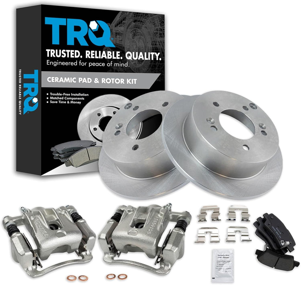 TRQ Rear Brake Pad and Rotor Set Ceramic Rotors Calipers Compatible with 2009-2010 Hyundai Sonata