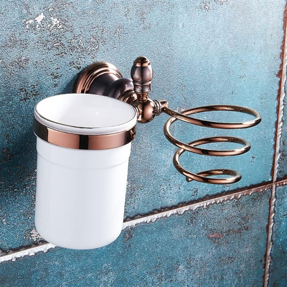 Bathroom Hardware Set Brown Bronze Rose Gold Towel Rack Set Towel Bar Toilet Paper Holder Towel Ring Wall Mounted Bathroom Accessories Kit Wall Mounted,Single Glass(Hair Dryer with Cup)