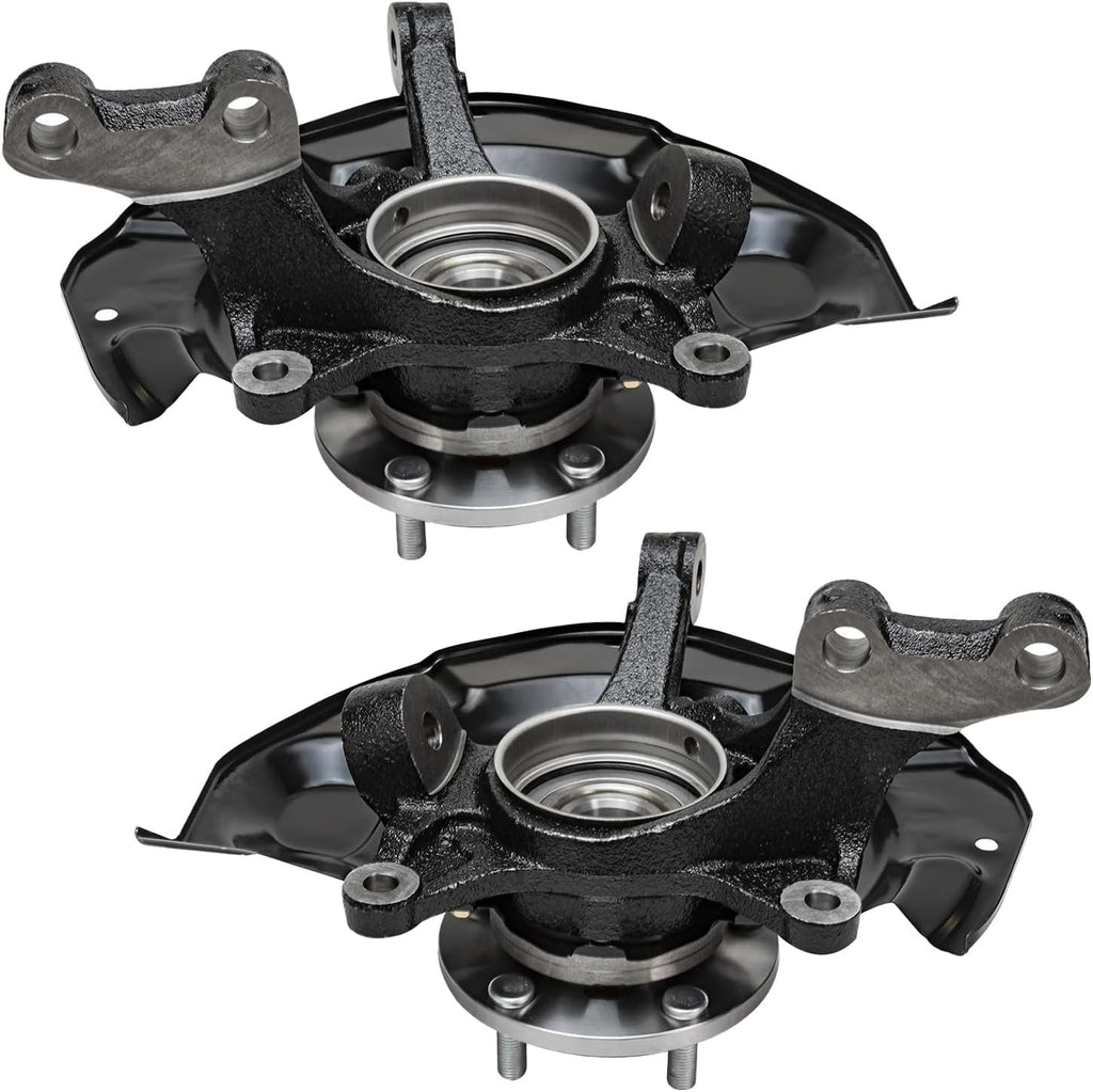 Detroit Axle - Front Steering Knuckles & Wheel Hub Bearings Drilled Rotors Brake Pads Replacement for RX330 RX350 RX400h Highlander - 6pc Set