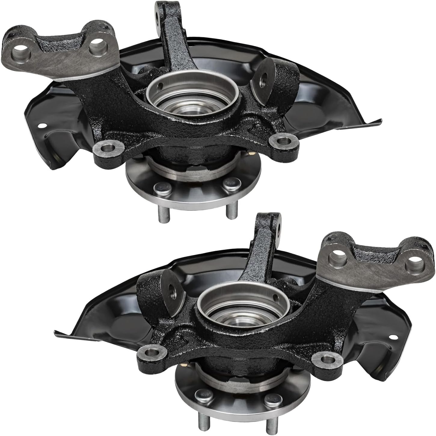 Detroit Axle - Front Steering Knuckles & Wheel Hub Bearings Drilled Rotors Brake Pads Replacement for RX330 RX350 RX400h Highlander - 6pc Set