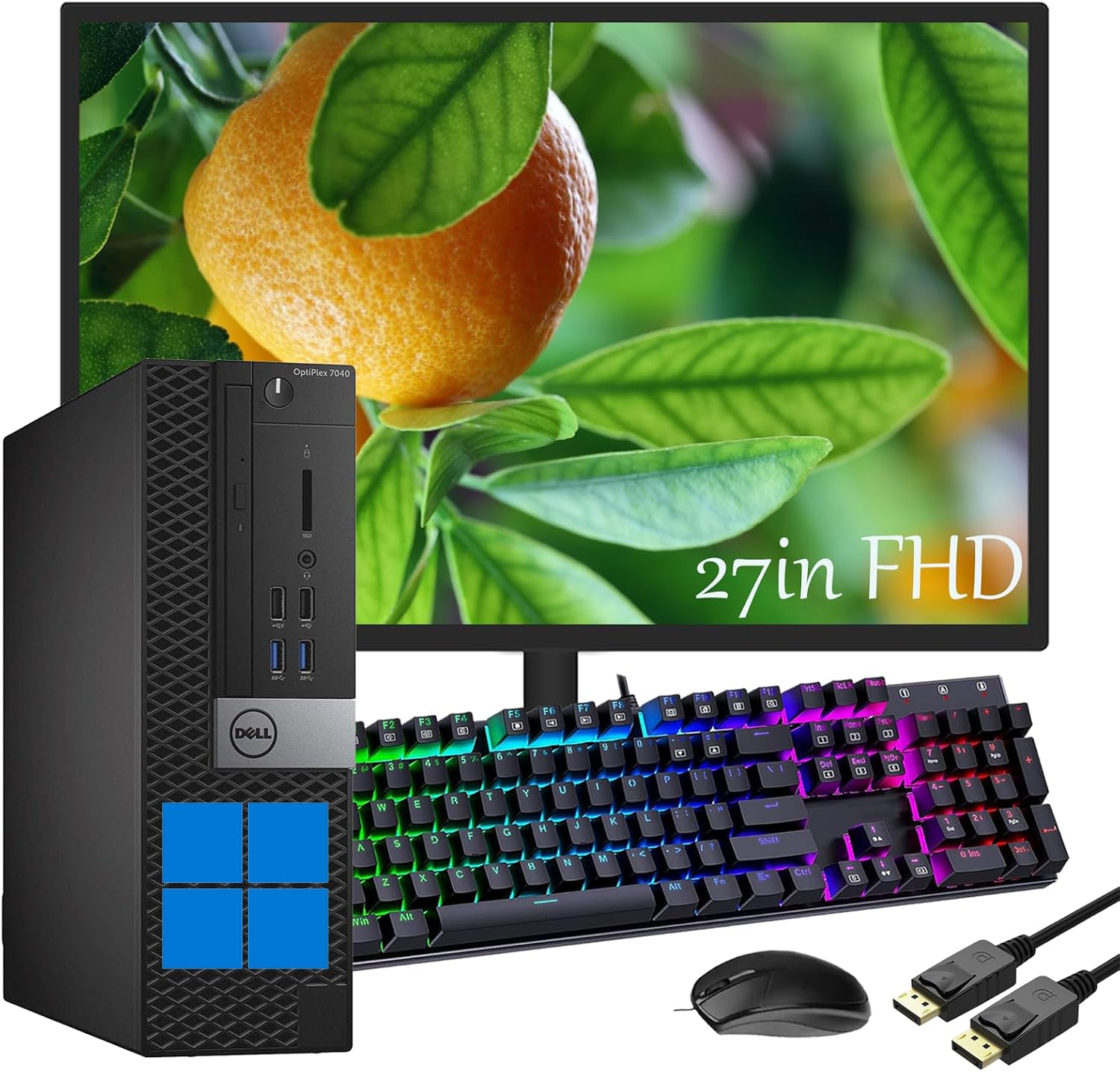 Dell OptiPlex 7040 SFF Desktop PC w/ 27in LCD FHD Monitor, 7040 SFF Desktop Intel Core i5-6th, 16GB RAM, 512GB SSD, RGB Keyboard, Win11 pro(Renewed)