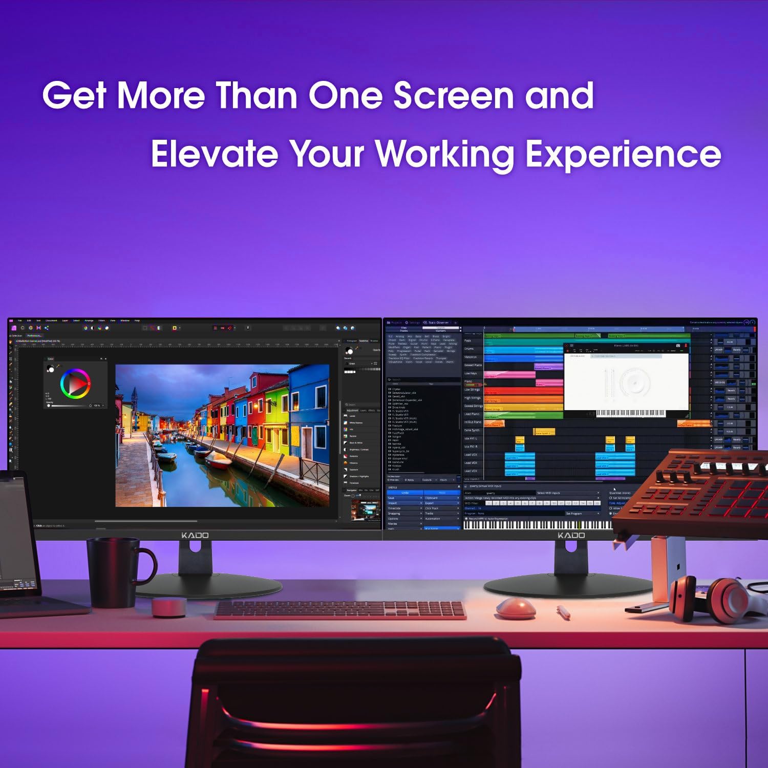 Kado Dual Monitor Setup - 2-Pack 24' 1920x1080 Computer Monitor 75Hz VESA Mount HDMI Office Gaming Hybrid Multitasking Daytrading Built-in Speakers