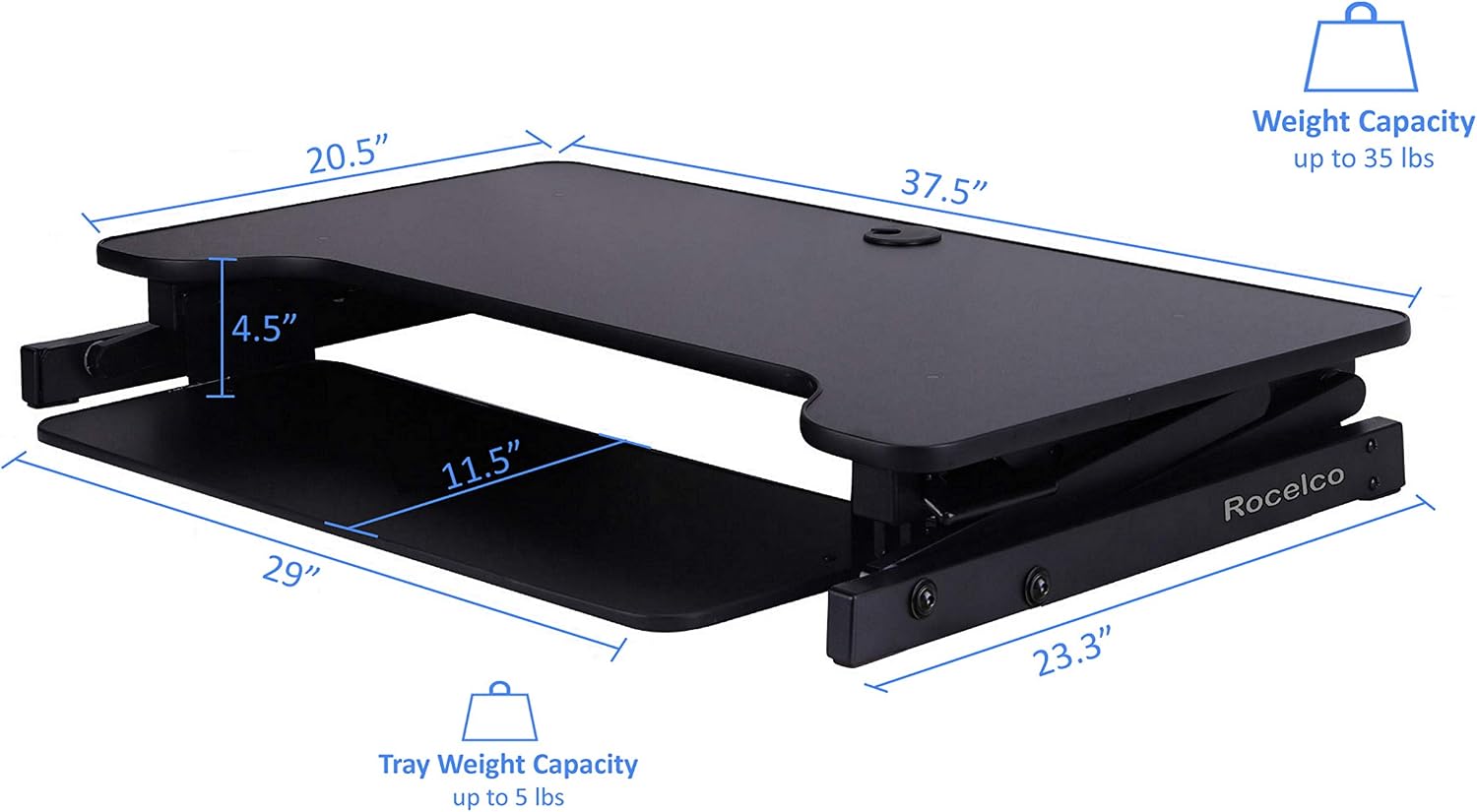 Rocelco 40' Large Height Adjustable Standing Desk Converter with Dual Monitor Mount BUNDLE - Quick Sit Stand Up Computer Workstation Riser - Retractable Keyboard Tray - Black (R DADRB-40-DM2)