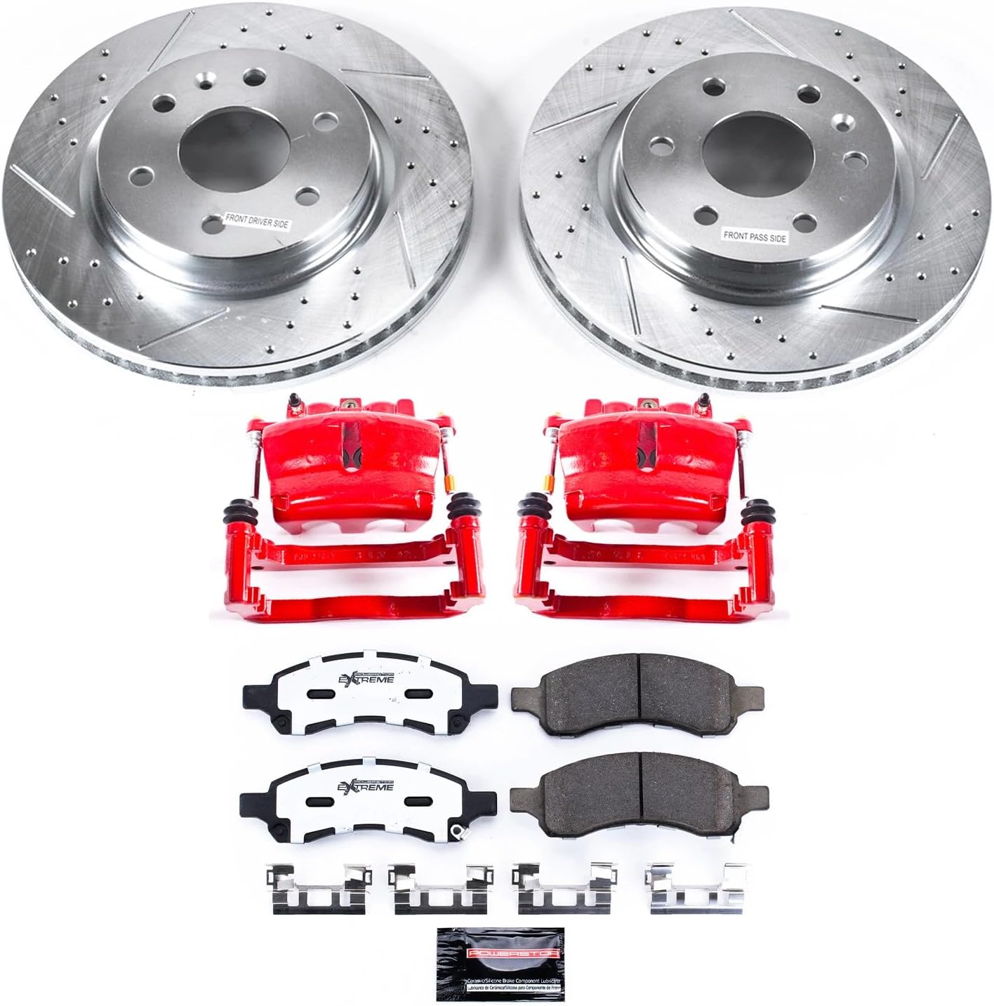 PowerStop Front Brake & Caliper Kit for Ford F-150 2012-20 - Drilled & Slotted Disc Rotors + Z36 Brake Pads + Red-Powder Coated Calipers, KC3167A-36