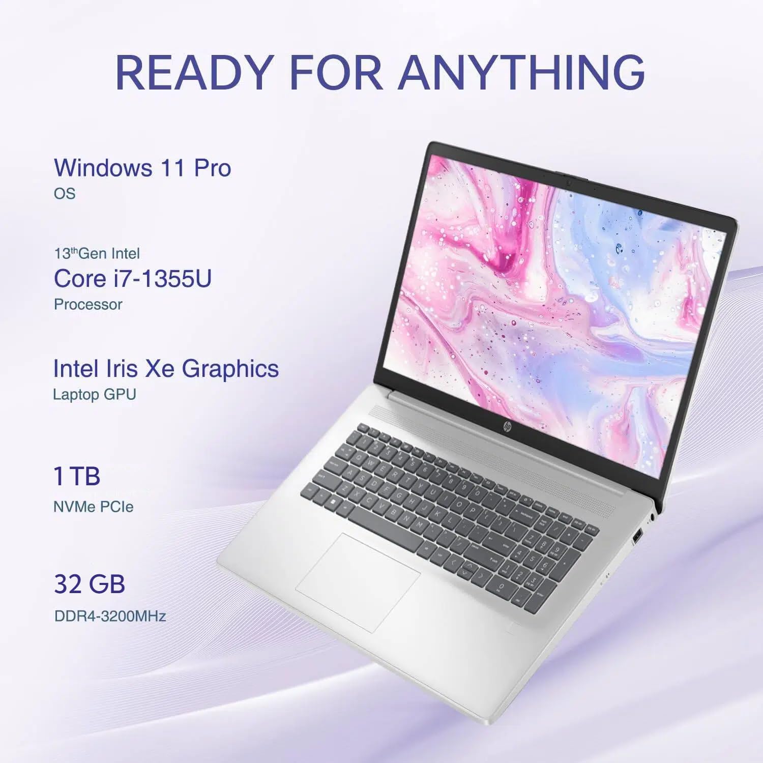 HP 17.3 Touchscreen Business Laptop - 17.3' HD+ Anti-Glare Touch Screen, Intel Core i7 1355U (up to 5.0 GHz), Backlit Keyboard, Wi-Fi 6, Windows 11 Pro, Copilot AI Computer | 32GB RAM + 1TB SSD