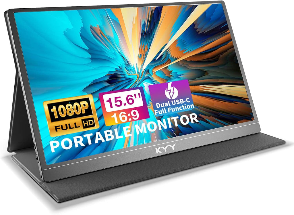 KYY Portable Monitor 15.6inch FHD 1080P USB-C Laptop HDMI Gaming Monitor w/Premium Smart Cover & Dual Speakers, External HDR Computer Display for PC MAC Phone Xbox PS4 Switch