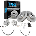 TRQ Front Brake Pad and Rotor Set Ceramic Rotors Calipers Hoses Compatible with 2004-2009 Toyota Prius