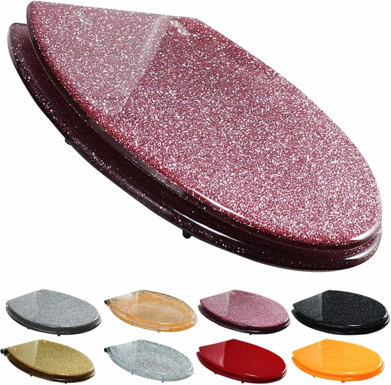 16.5 in Toilet Seat,Round Toilet Seat Cover Thicken Heavy Duty Non-Slip Toilet Lid Quick Release Easy Cleaning,Resin Toilet Seat with Adjustable Hinges,Silver，Pink