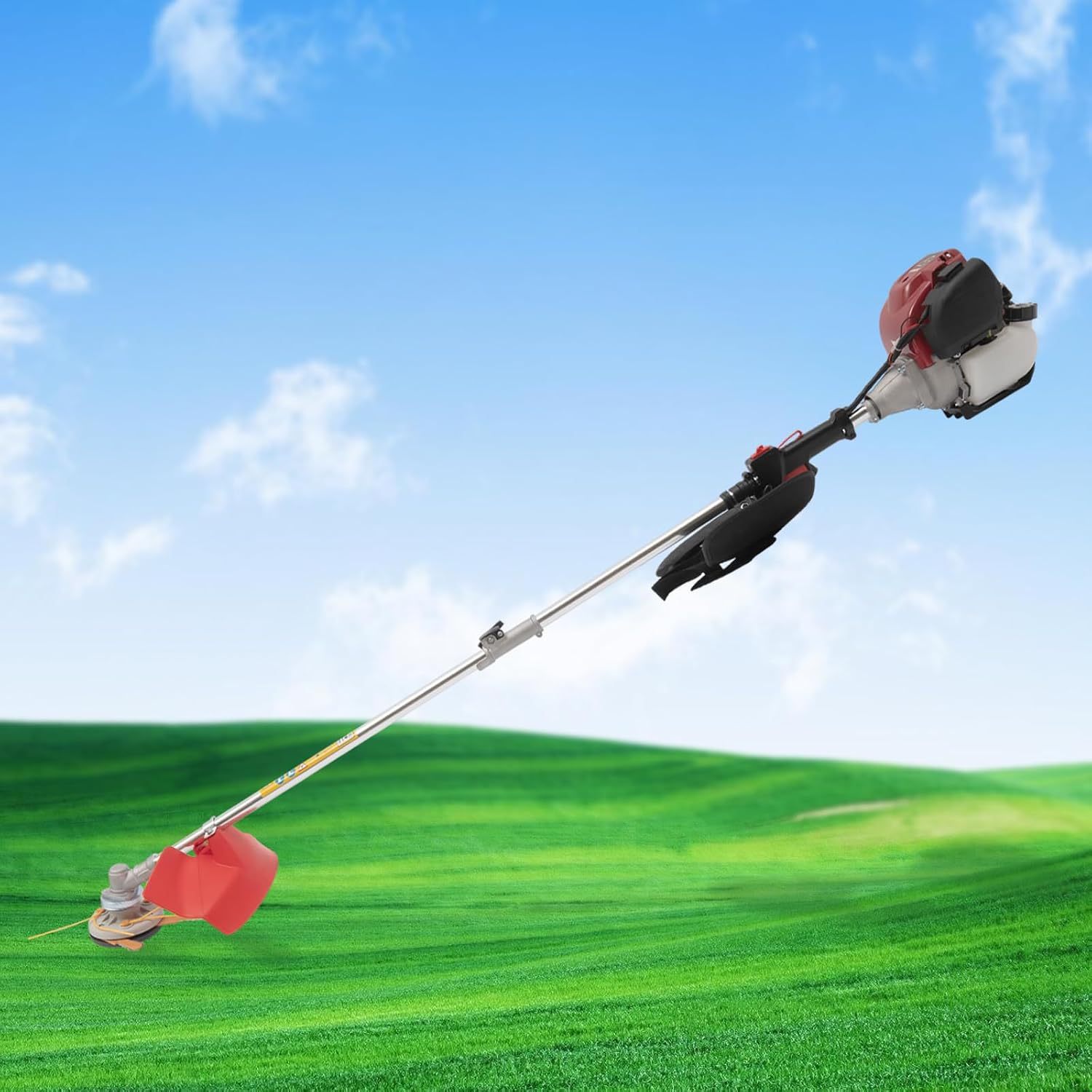 Gas Weed Wacker, 750W 35.88CC 4-Stroke Gasoline Weed Eater 8500RPM High Speed Lawn Mower with 2 Blade Heads, Portable Single-Cylinder Brush Cutter Grass Trimmer Tool for Home Garden Lawn Mowing