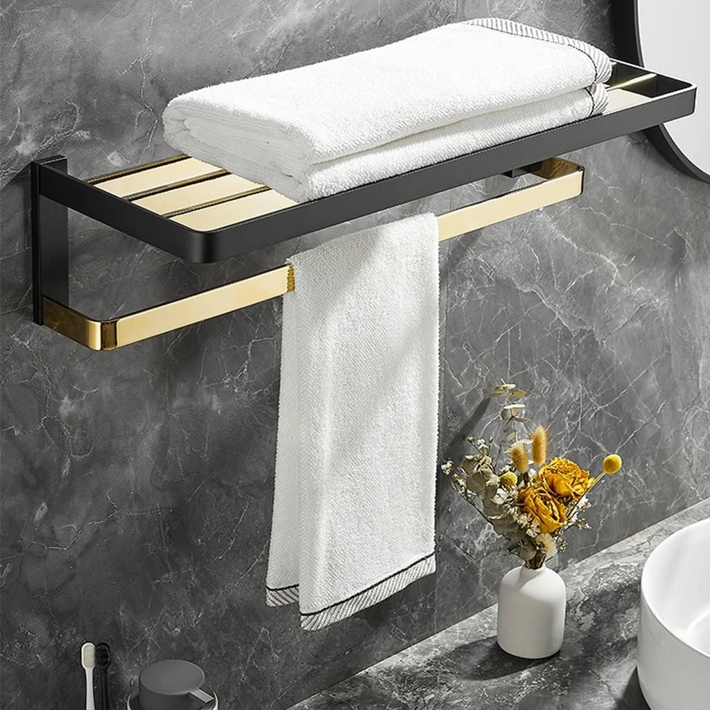 Towel Rack Black Gold Bathroom Hardware, All Copper Towel Bar Rail Rack, Towel, Tripod Stand, Bathroom Accessories Wall Mount Bathroom Hardware/Double Rod,Bath Towel Rack
