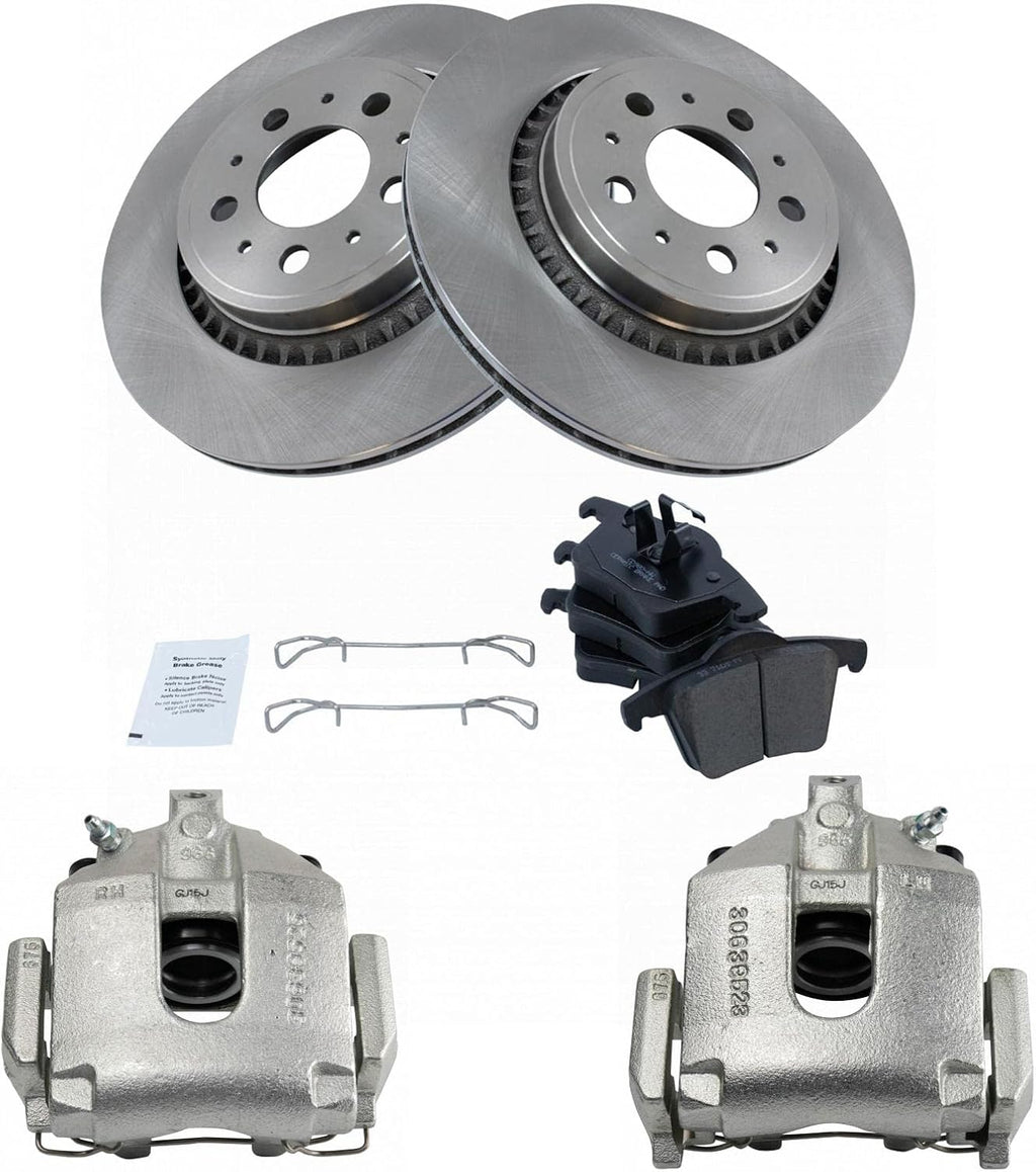 TRQ Rear Brake Pad and Rotor Set Ceramic Rotors Calipers Compatible with 2003-2014 Volvo XC90