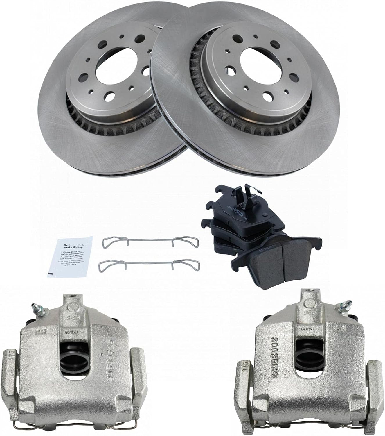 TRQ Rear Brake Pad and Rotor Set Ceramic Rotors Calipers Compatible with 2003-2014 Volvo XC90
