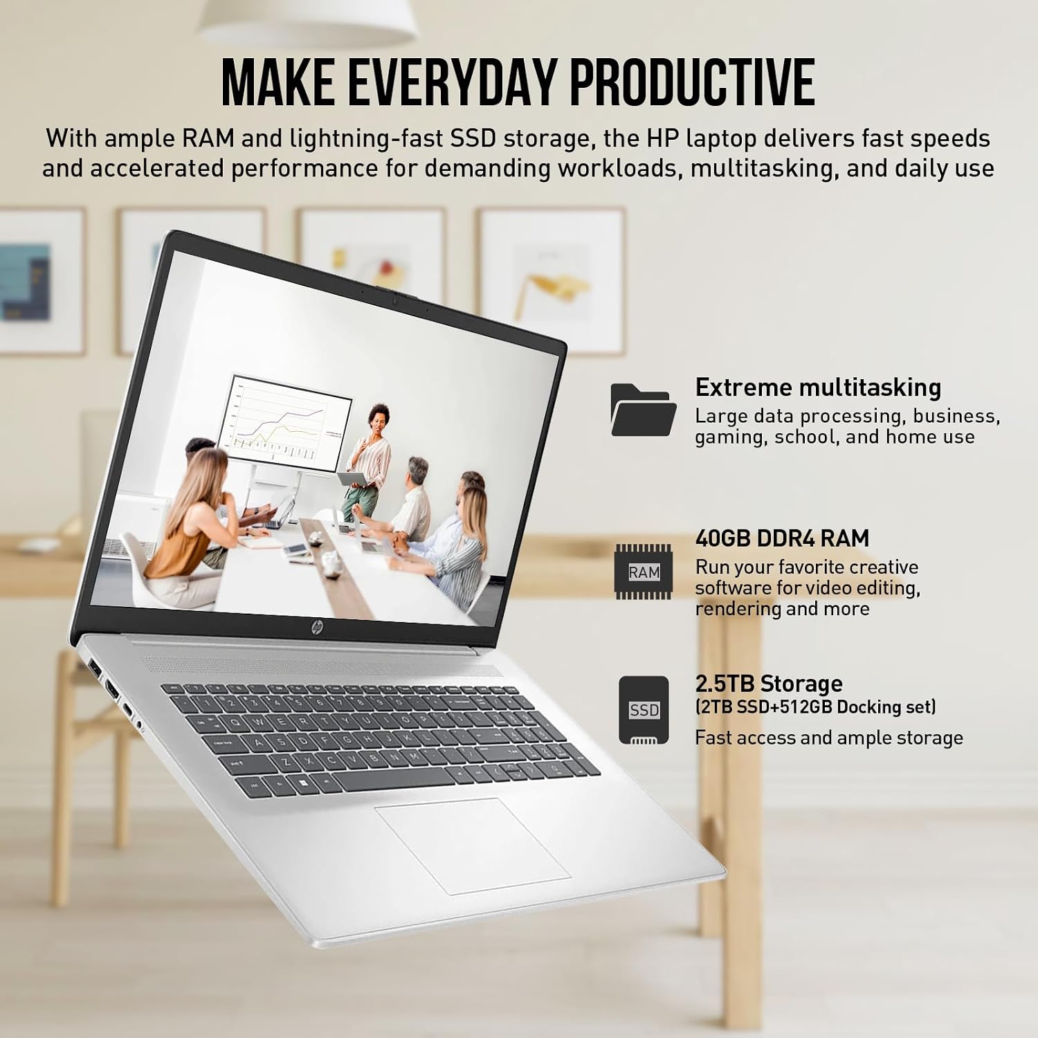 HP 17 Touchscreen Laptop Computer, 17.3' HD+ Touch Screen Business Laptop, Intel Core 7 (Faster Than i7-1355U), 40GB RAM 2TB SSD+512GB Docking Set, Windows 11 Pro, Backlit Keyboard, 10-Key Number Pad