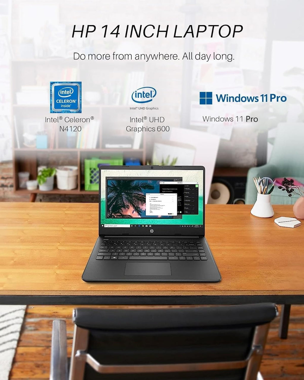 HP 14 Inch Laptop Student Business, Intel Dual-Core N4120, 16 GB RAM, 384 GB Storage(128GB eMMC+256GB MSD), Webcam, HDMI, WiFi, 1-Year Office 365 & Windows 11 Pro, w/Accessories