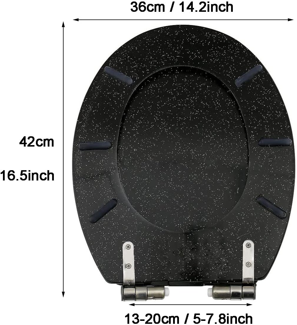 Oval Silent Slow Close Toilet seat, Resin Toilet Seat Bathroom Glitter, Adjustable Toilet Seat, Glittering Black Pink Gold Silver,Pink,Black
