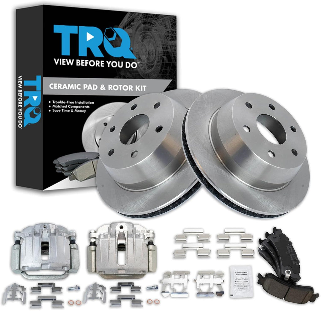 TRQ Rear Brake Pad and Rotor Set Ceramic Rotors Calipers Compatible with 2003 GMC Sierra 1500