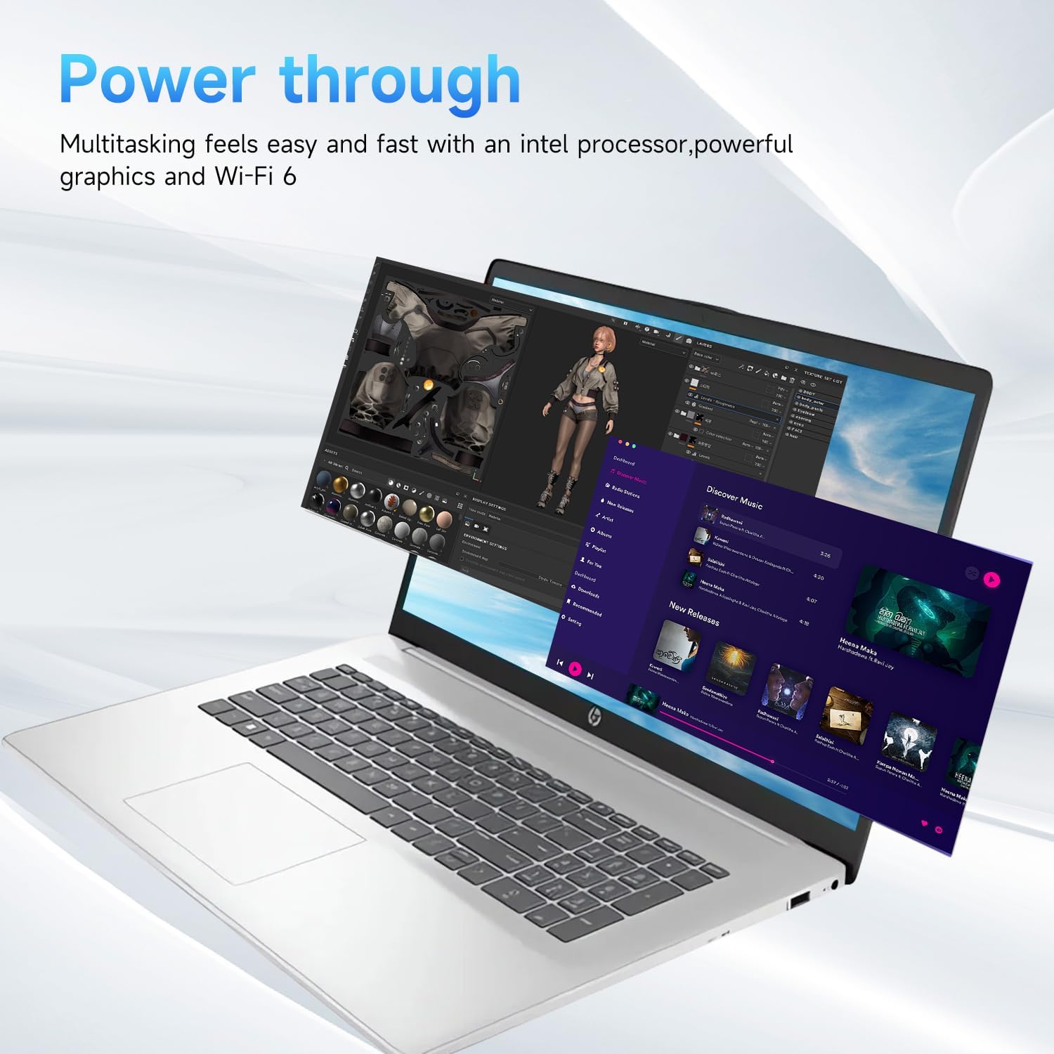 HP 17.3' Touchscreen Laptop, Intel Core i3 CPU, Win 11 Pro w/Office 365 for the Web, 32GB RAM, 128GB eMMC + 2TB SSD, Numeric Keypad, Wi-Fi 6, Silver, Bundle with PCO Notebook Fold Radiator, Cooler