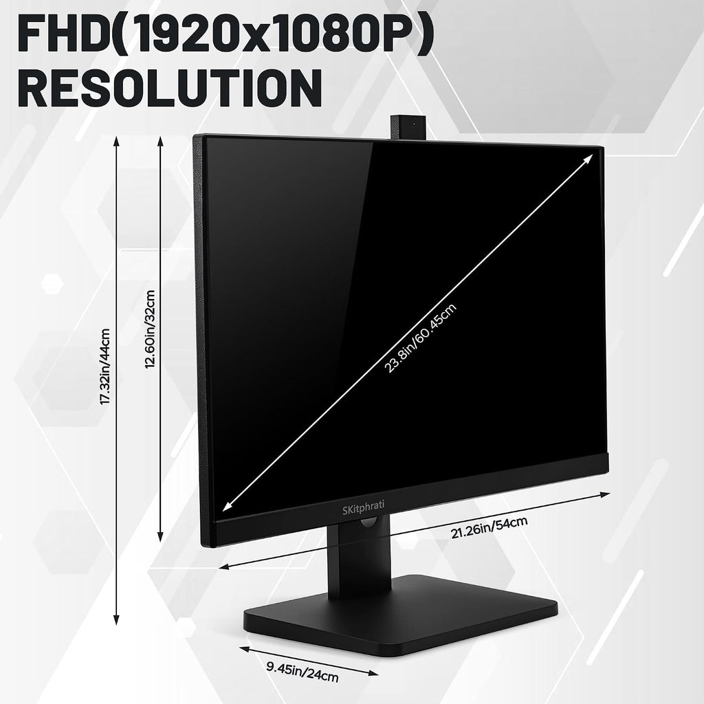 SKitphrati 23.8' Business Webcam Gaming Monitor, 1080P IPS 120HZ, Video Conference Monitor - Built-in Adjustable 3MP Webcam, Mic Array, Speakers, Eye Care, Frameless, HDMI, DP, VGA, USB 2.0