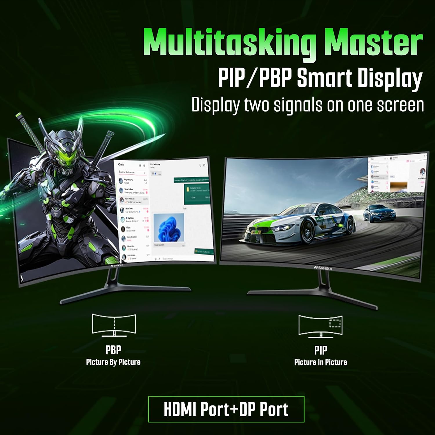 SANSUI 27 Inch 280Hz Curved Gaming Monitor,WQHD 280Hz / HD 400Hz Dual Mode,1500R Curved Computer Monitor, HDR400 135% sRGB 5000:1 Contrast Ratio, PIP/PBP,OD 1ms AI Crosshair,HDMI2.1 * 2, DP1.4,VESA