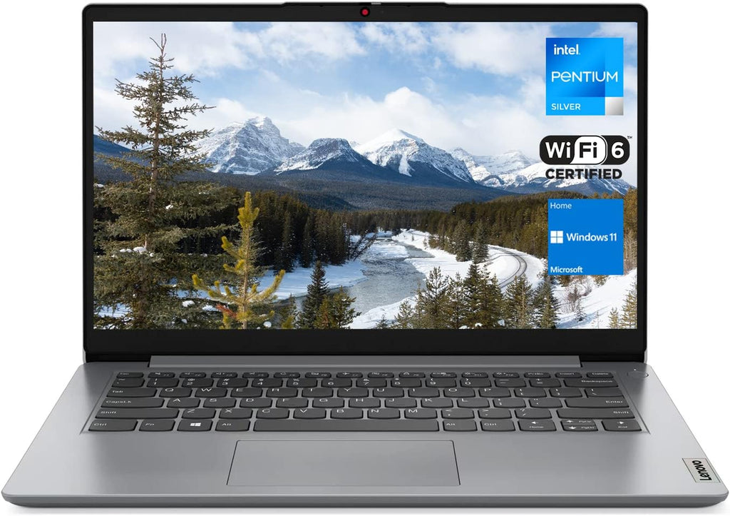 Lenovo Ideapad 1i 14 Laptop, 14' HD Screen, Intel Pentium Silver N5030, 4GB RAM, 128GB eMMC, Webcam, HDMI, SD Card Reader, Wi-Fi 6, Windows 11 Home, One Year of Microsoft Office 365, Cloud Grey