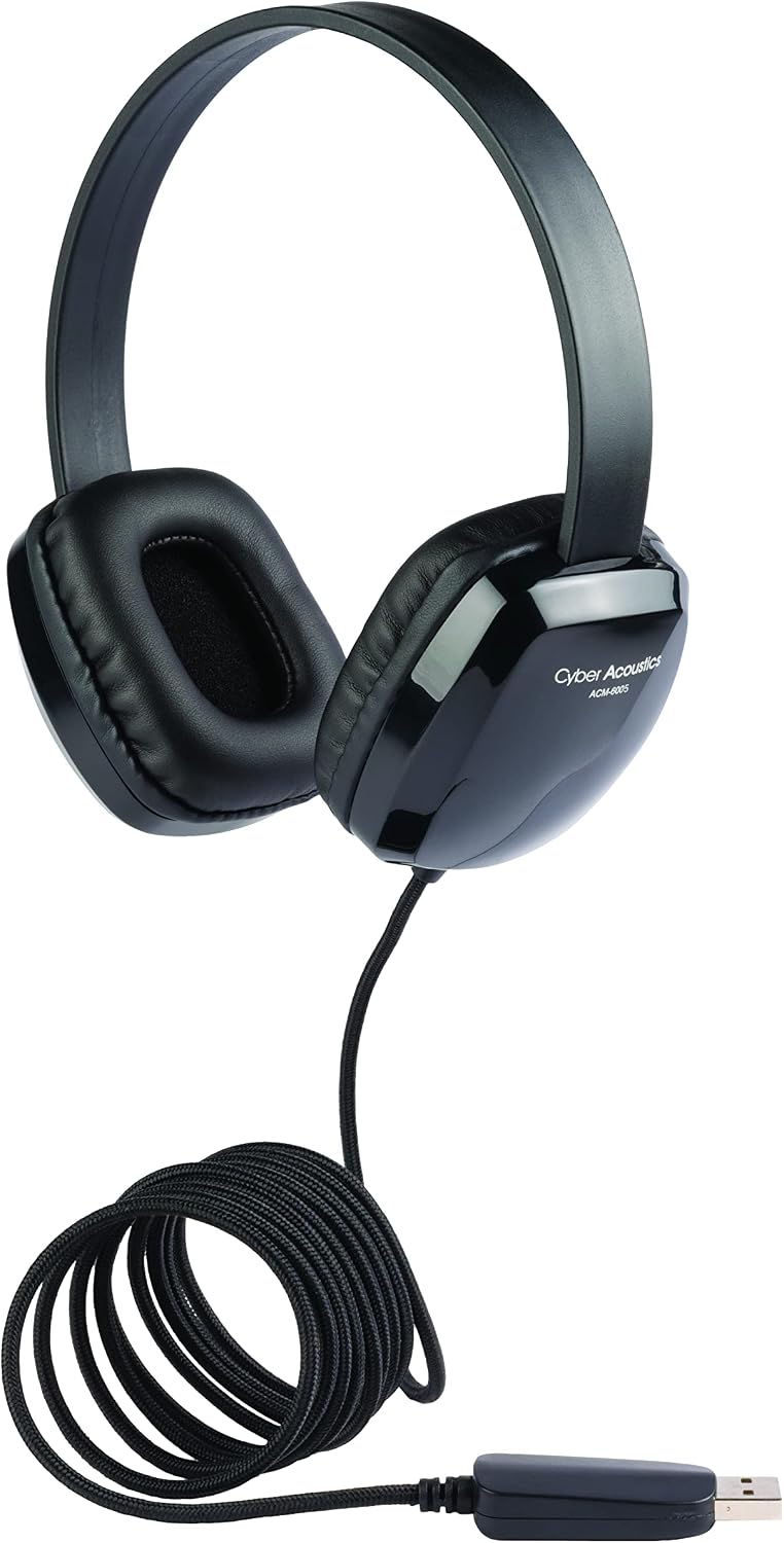 Cyber Acoustics USB Stereo Headphones (ACM-6005-5) for PCs and Other USB Devices in The Office, Classroom or Home - 5 Pack