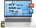 HP 17 Business Laptop 17.3' FHD IPS AMD Hexa-core Ryzen 5 7430U (Beats i7-1255U) 64GB RAM 1TB SSD Type-C Fast Charge Long-Lasting Battery Win11Pro ICP Accessory