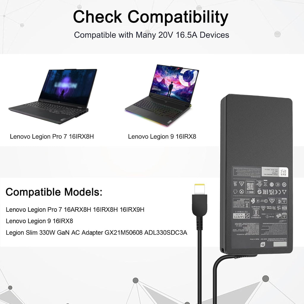 330W Charger Compatible with Lenovo Legion 9 7 7i 9i pro Y9000 Y7000 RXT 4090 4080 4070 Laptop Power Adapter GX21M50608 ADL330SDC3A