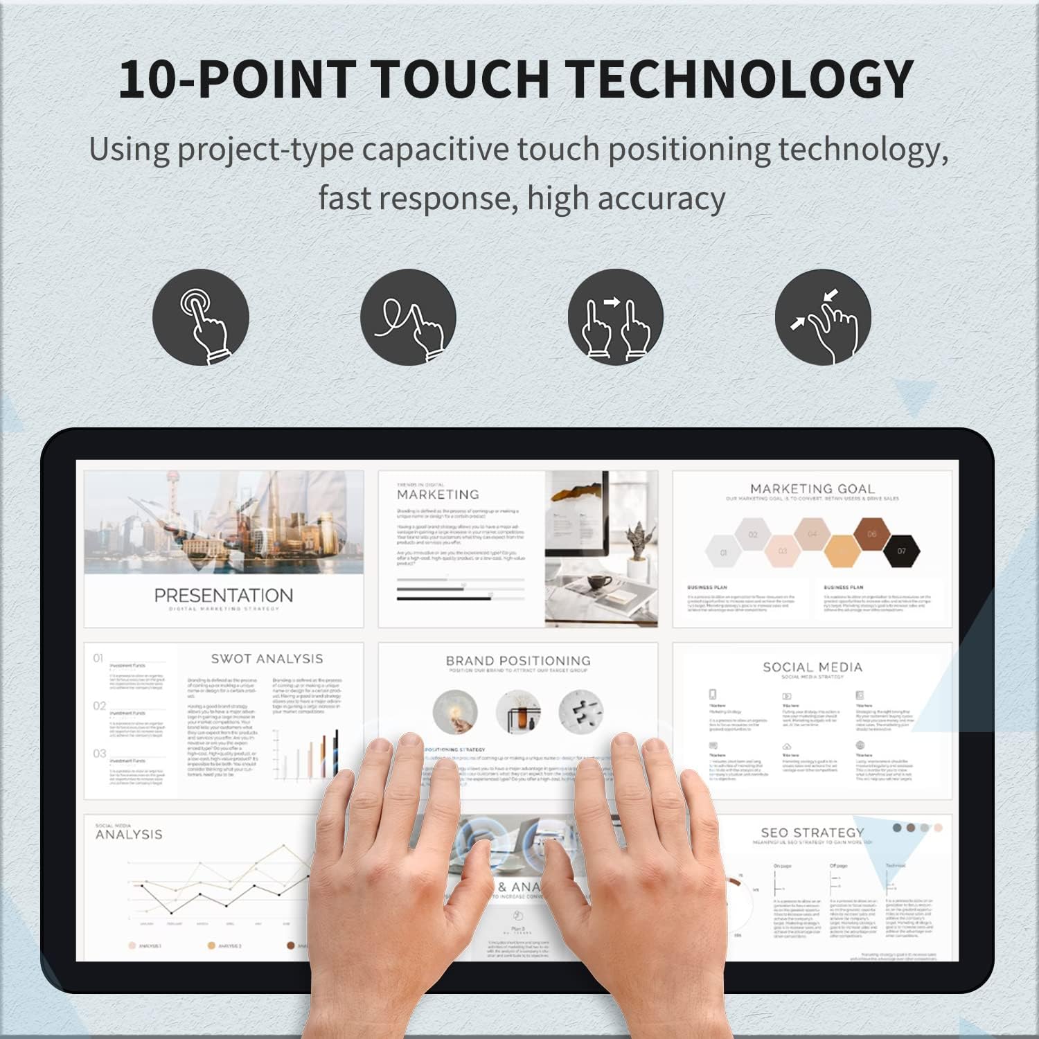 27 inch Capacitive Multi-Touch Screen Industrial Monitor, 16:9 Display 1920 x 1080P, Built-in Speakers, VGA, DVI & HDMI Monitor for PC, POS, Small Business, Restaurant
