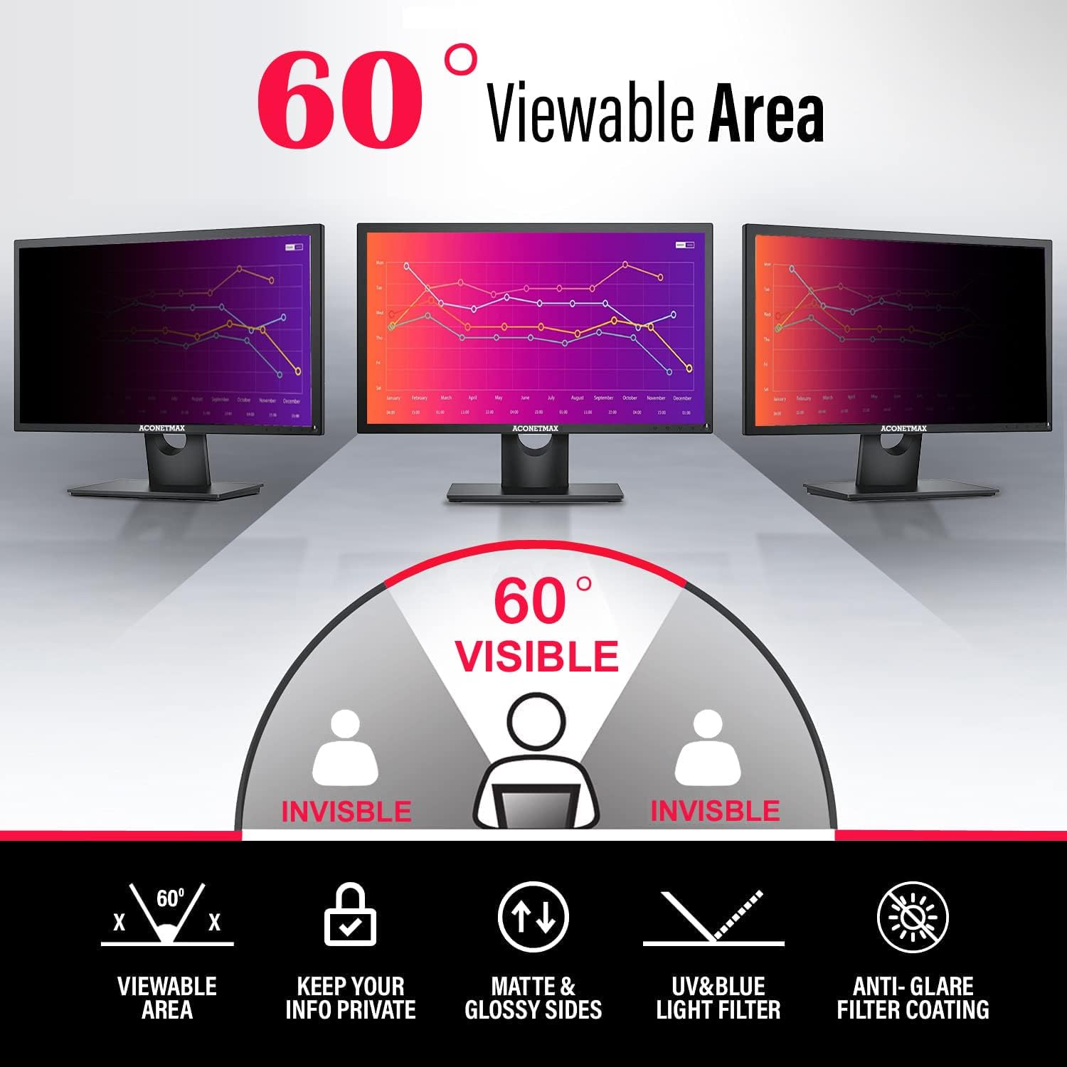 35 Inch Privacy Screen Filter for Computer Ultrawide 21:9 Curved Monitor | Privacy Shield | Anti-Glare | Anti Blue Light Protector