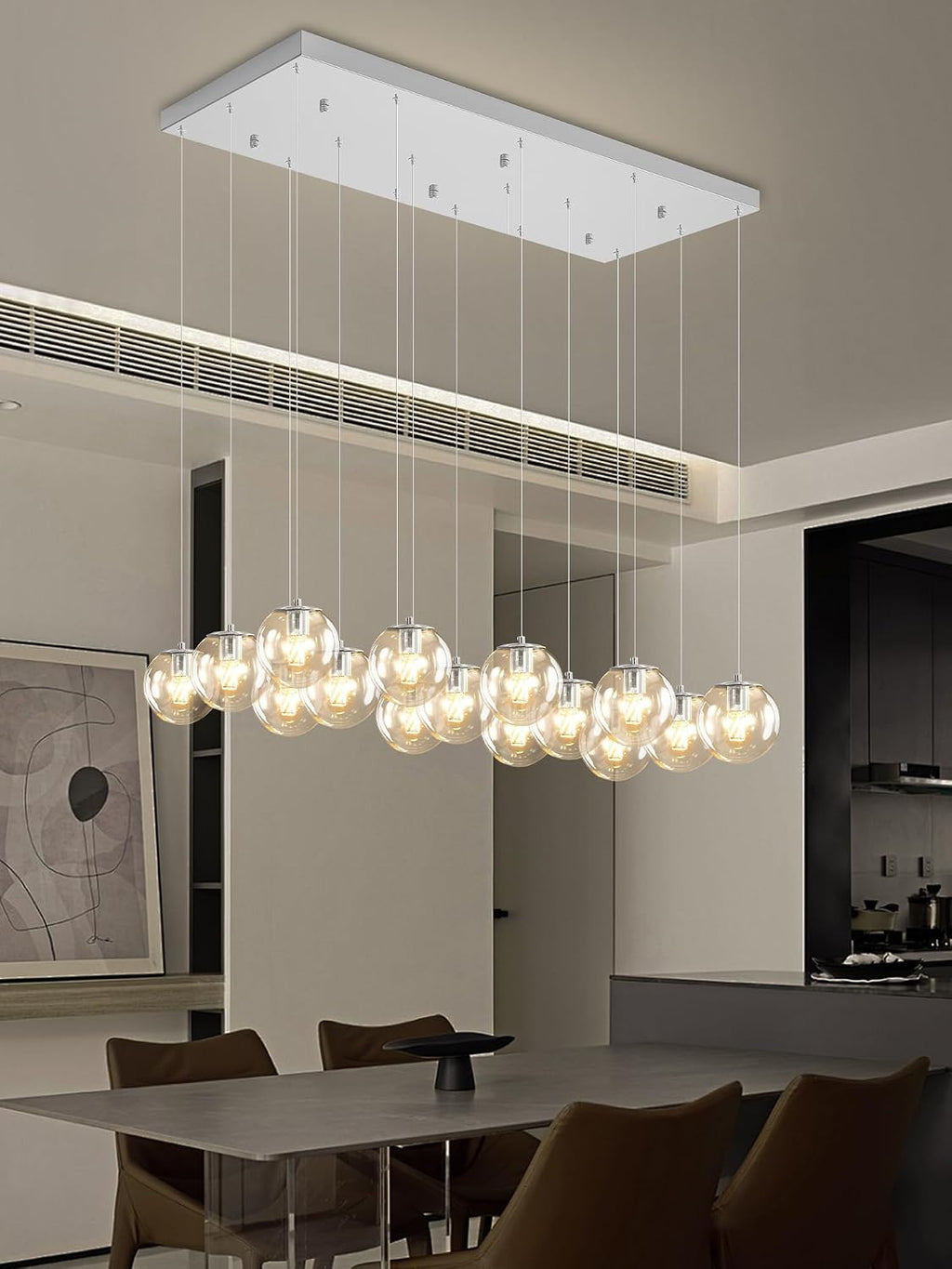 ykolupty Glass Chandelier LED Modern Silver Pendant Light Globe Ceiling Light H157 Glass Ball Chandeliers for Staircase Living Room Hotel Hallway Foyer Entryway (16 Lights-Rectangle Chandeliers)