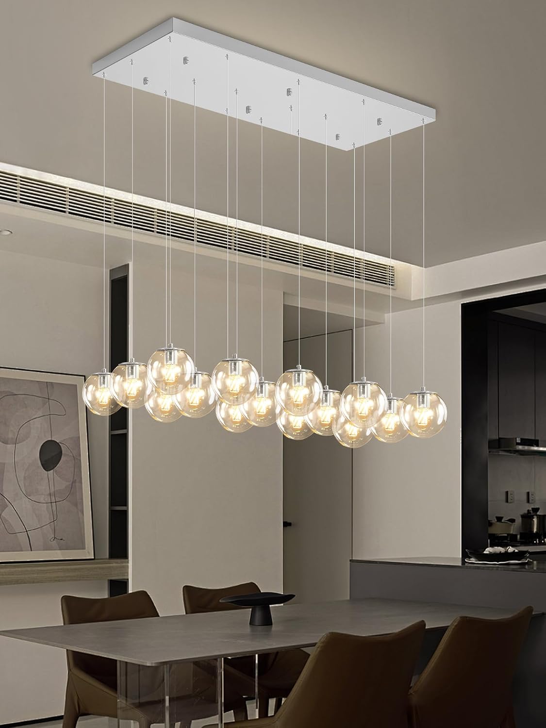 ykolupty Glass Chandelier LED Modern Silver Pendant Light Globe Ceiling Light H157 Glass Ball Chandeliers for Staircase Living Room Hotel Hallway Foyer Entryway (16 Lights-Rectangle Chandeliers)