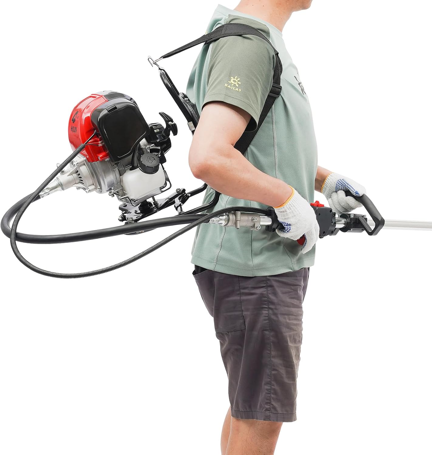 Brush Cutter, 2 in1 Backpack 4 Stroke Gas Power Weed Wacker, 750W Air-Cooling Tiller Grass Hedge Trimmer Lawn Mower Weed Eater for Weeding and Irrigation
