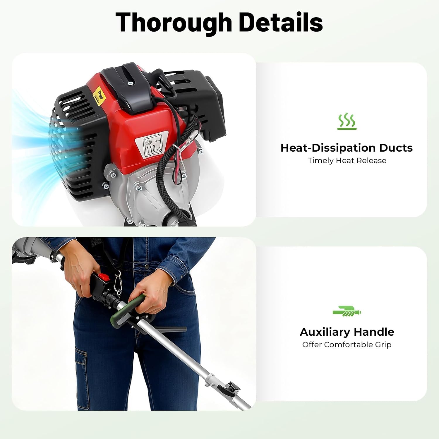 52CC Gas String Trimmer, 5 in 1 Gas Weed Eater, 2-Stroke Brush Cutter Straight Shaft Weed Eater, Gas Weed Wacker Trimmer for Weeds and Grass