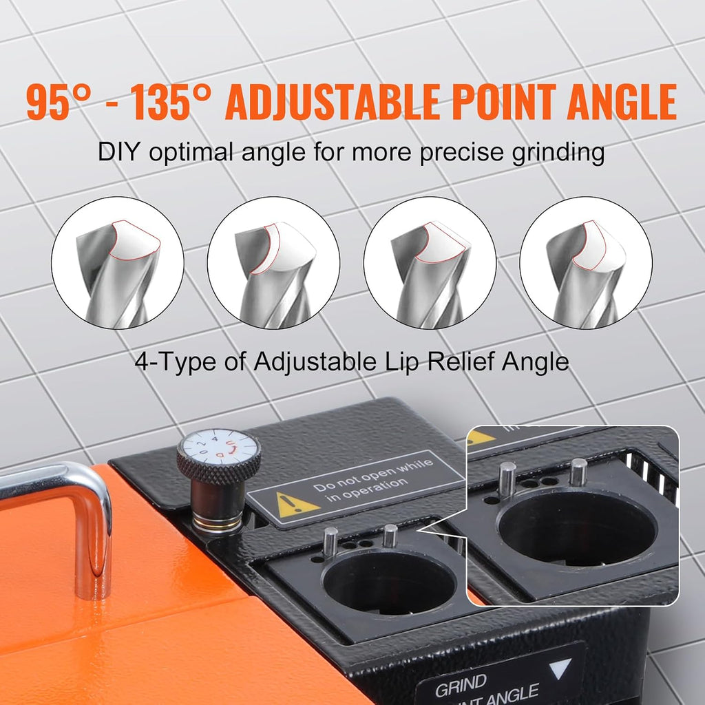 VEVOR Drill Bits Sharpener, 3-13mm Drill Bits Grinder Sharpener, Lip Relief Angle & 95°-135° Point Angle Adjustable Drill Bit Re-Sharpener, Portable Sharpening Machine with 11 Collets, CBN & SDC Wheel