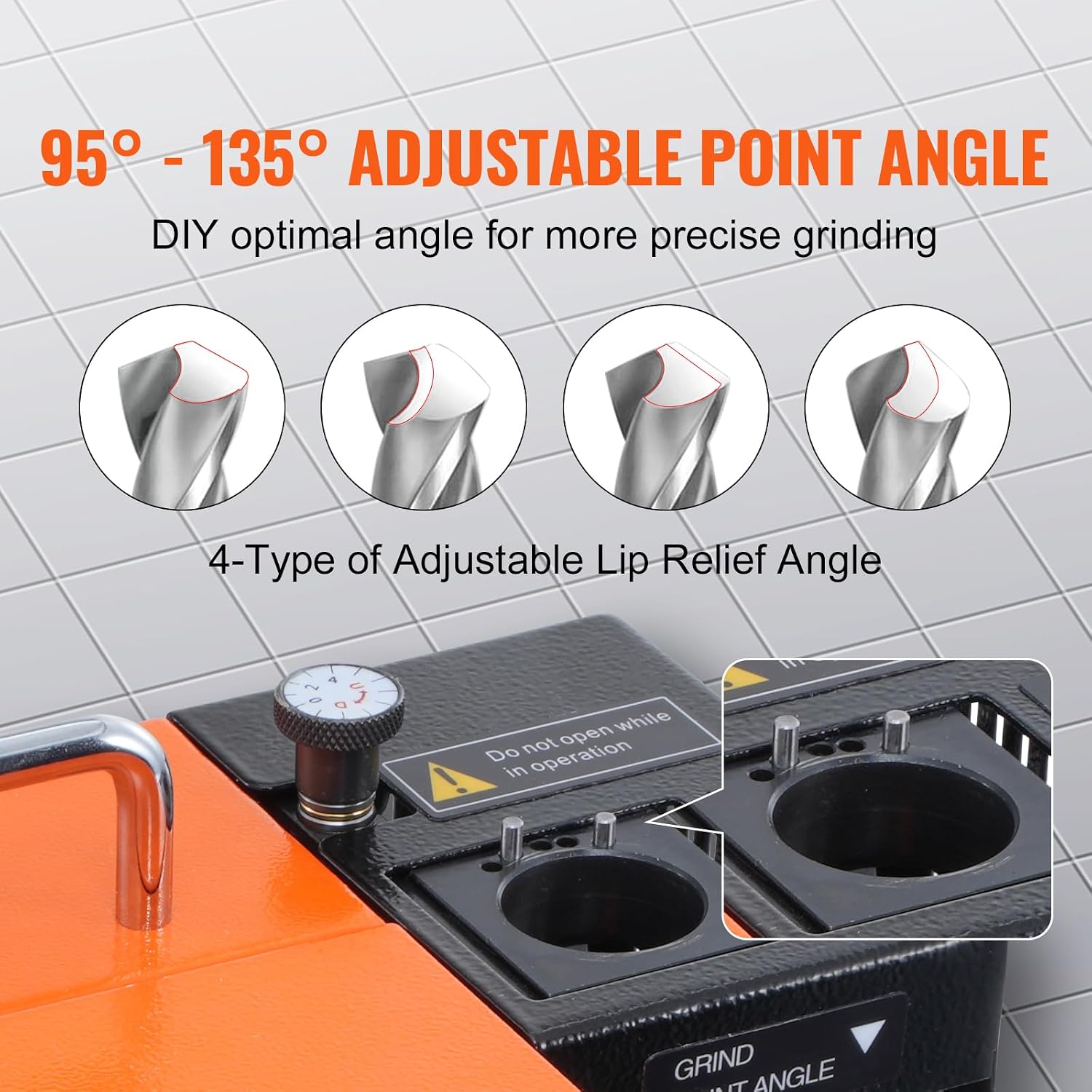 VEVOR Drill Bits Sharpener, 3-13mm Drill Bits Grinder Sharpener, Lip Relief Angle & 95°-135° Point Angle Adjustable Drill Bit Re-Sharpener, Portable Sharpening Machine with 11 Collets, CBN & SDC Wheel