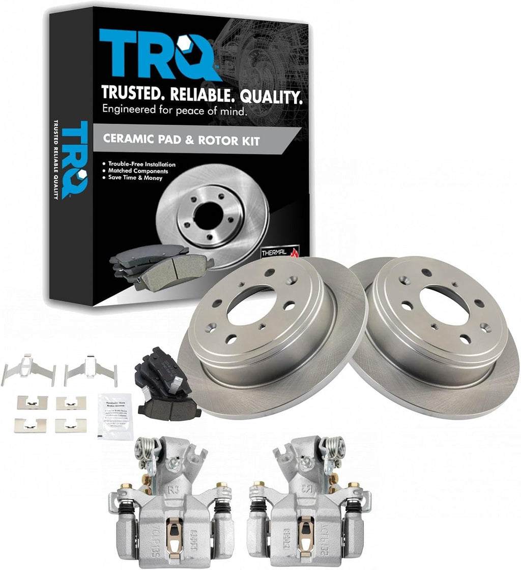 TRQ Rear Brake Pad and Rotor Set Ceramic Rotors Calipers Hardware Compatible with 1994-1994 Acura Integra