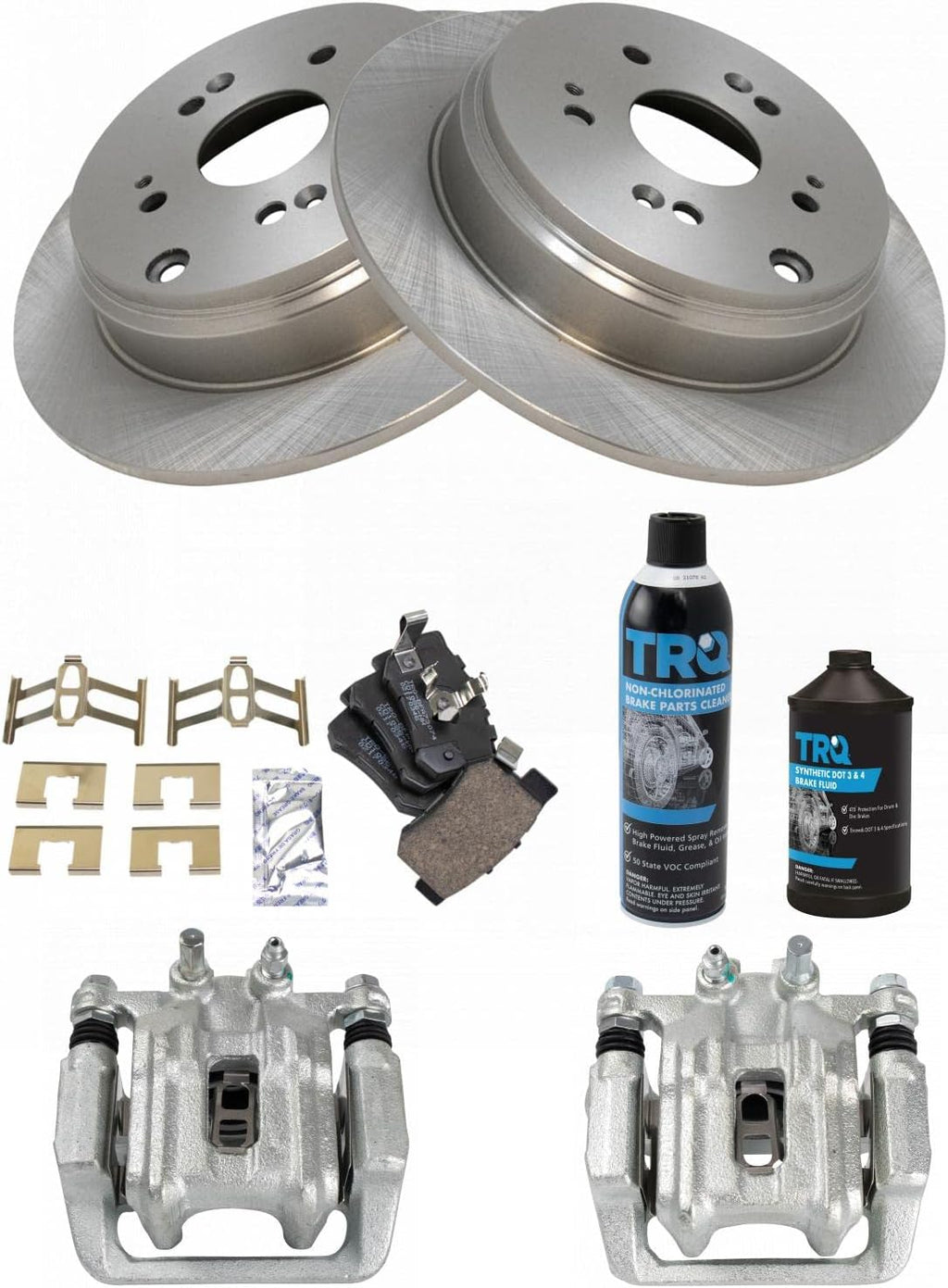 TRQ Rear Brake Pad, Caliper, & Rotor Kit, with Chemical Kit Ceramic Compatible with 2005-2006 Honda CR-V