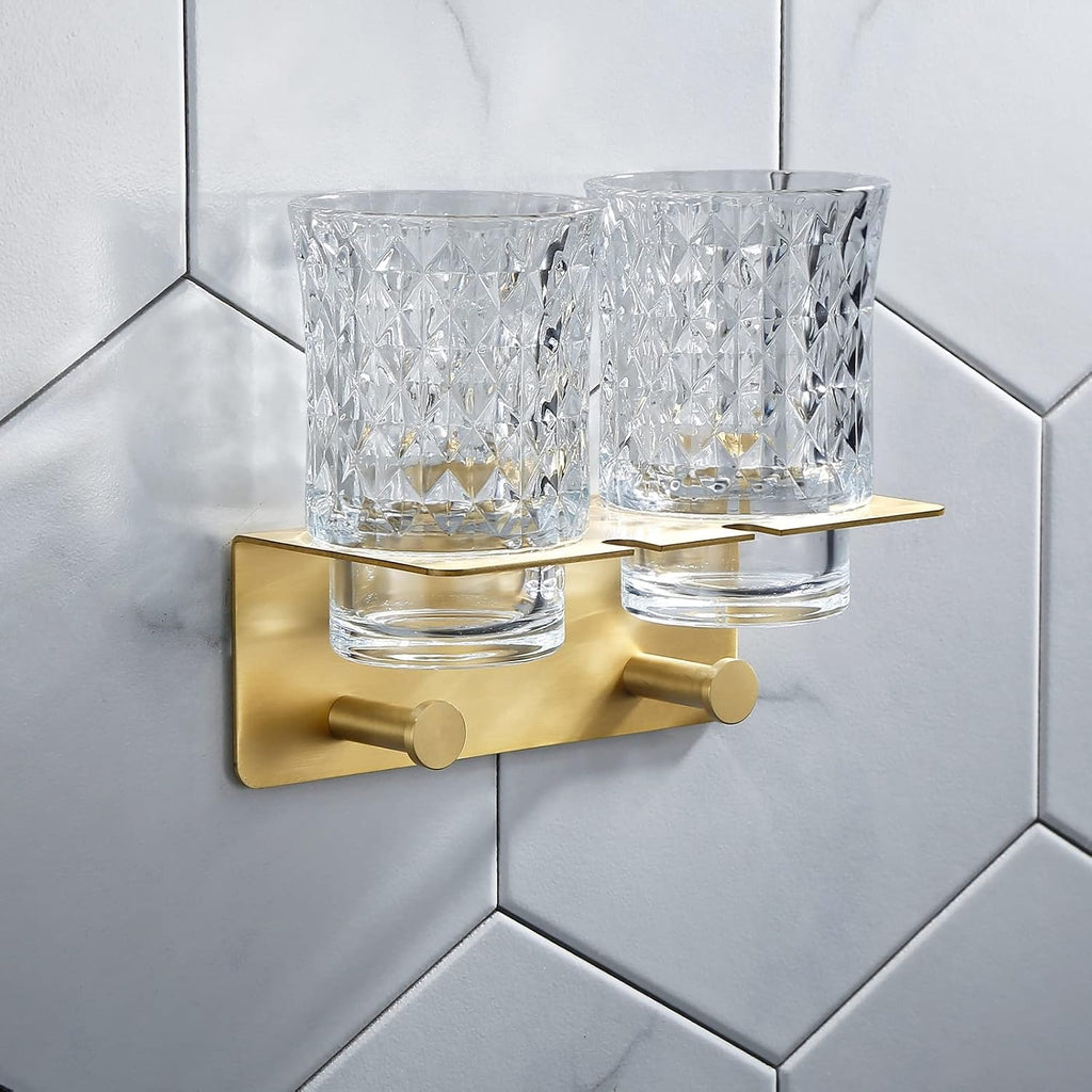 Bathroom Shelves All Copper Brushed Gold Towel Rack Bar Rail, Simple and Light Luxury Bath Towel Rack, Bathroom Bathroom Rack, Hardware Pendant Set (Color : Mouthwash Cup)