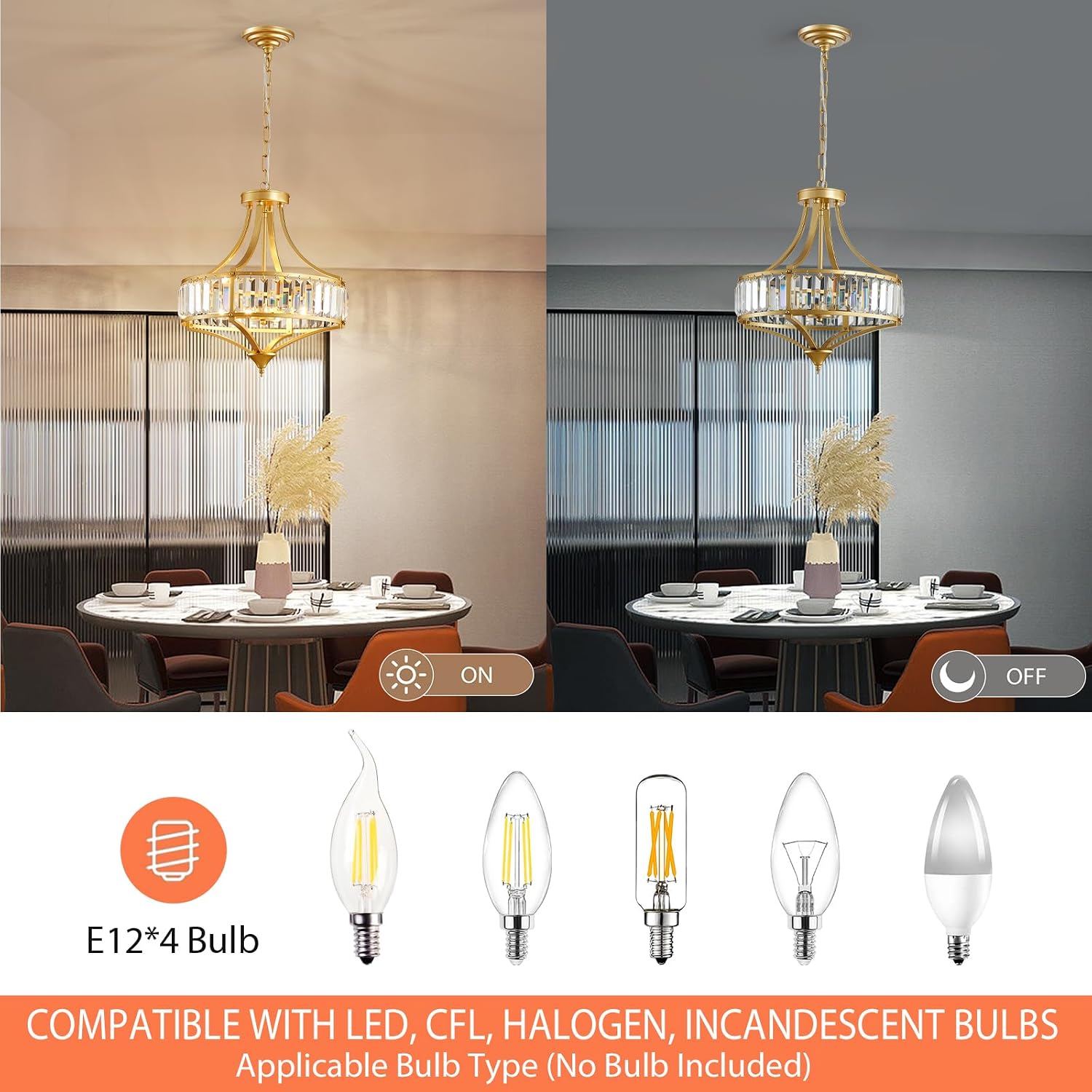 Gold Chandeliers for Dining Room Modern Round Crystal 4 Lights Rustic Pendant Lighting Fixture with Metal Lampshade for Living Room Hallway Bedroom Foyer