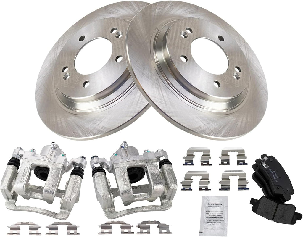 TRQ Rear Brake Pad and Rotor Set Ceramic Rotors Calipers Compatible with 2014 Kia Optima