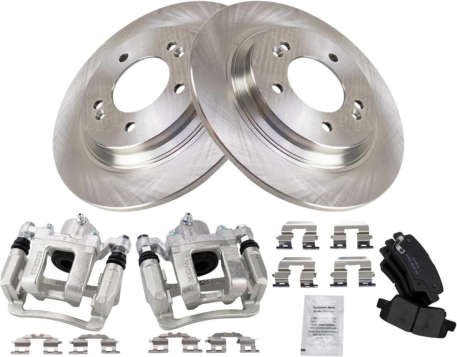 TRQ Rear Brake Pad and Rotor Set Ceramic Rotors Calipers Compatible with 2014 Kia Optima
