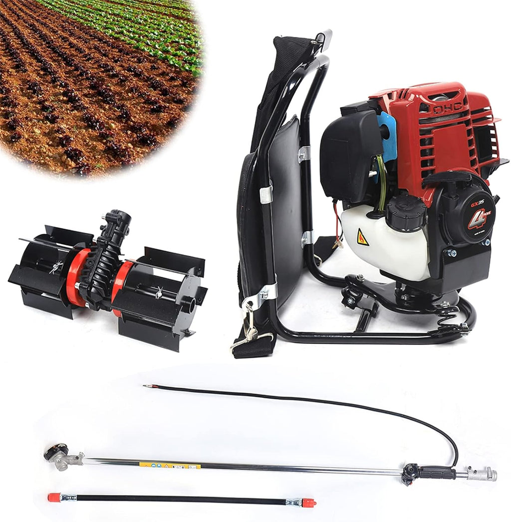 35.4CC Gas Powered Weed Wacker, 4-Stroke 1KW 4500-8500RPM Gasoline Weed Eater String Trimmer, Backpack Lawn Edge Cutter, Brush Cutter, Hedge Trimmer for Farmland Weeding, Harvesting, Clearing