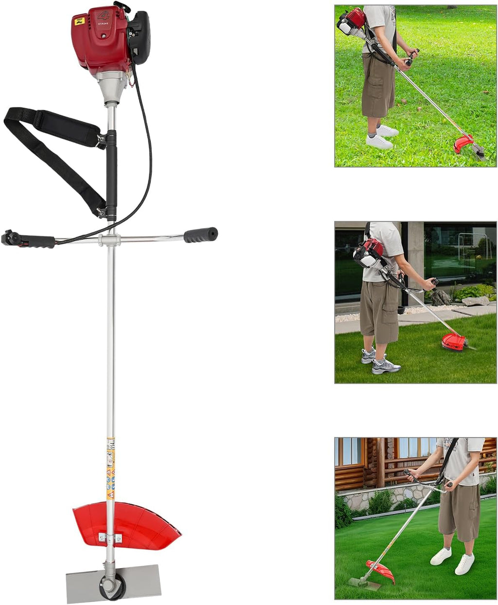 Gas Weed Eater, 35.8CC Cutter Grass Trimmer 2 in 1 Lawn Mower Pruner Tool, 1050W Long Reach Pole Saw Grass String Trimmer w/Tool Kit Bag & Strap for Lawn Garden Landscaping Trimming (35.8CC 4-Stroke)