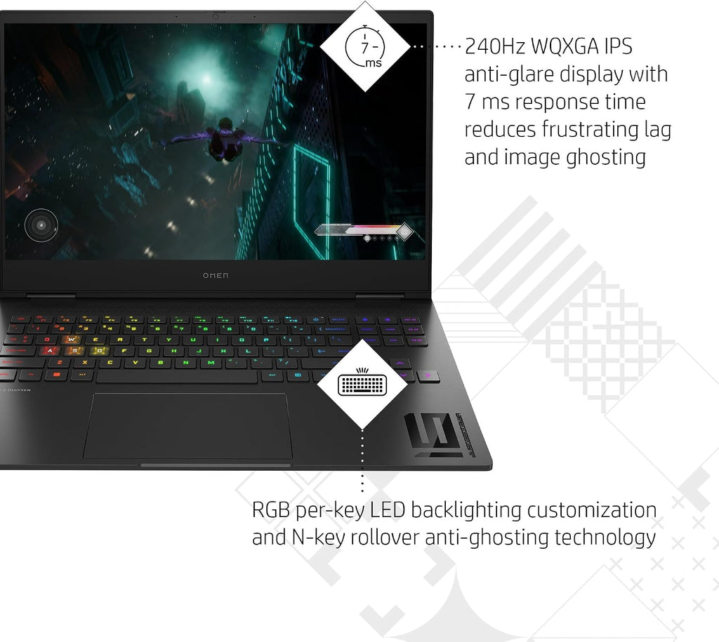 HP OMEN Transcend 16 inch Laptop Bundle, WQXGA 240Hz Display, 7ms Response Time, 13th Generation Intel Core i7-13700HX, 16 GB RAM, 512 GB SSD, NVIDIA GeForce RTX 4070 GPU (8 GB), 16-u0020nr (2023)