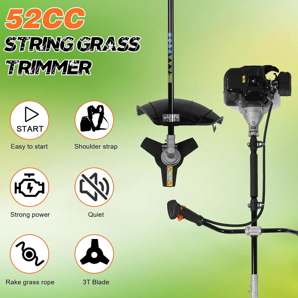 52CC 2-Stroke Gas Powered Electric Lawn Mower with Ergonomic Handle, Powerful Engine Weed Trimmer Electric Lawn Mower, Gas Powered Hedge Trimmer, Electric Weed Eater