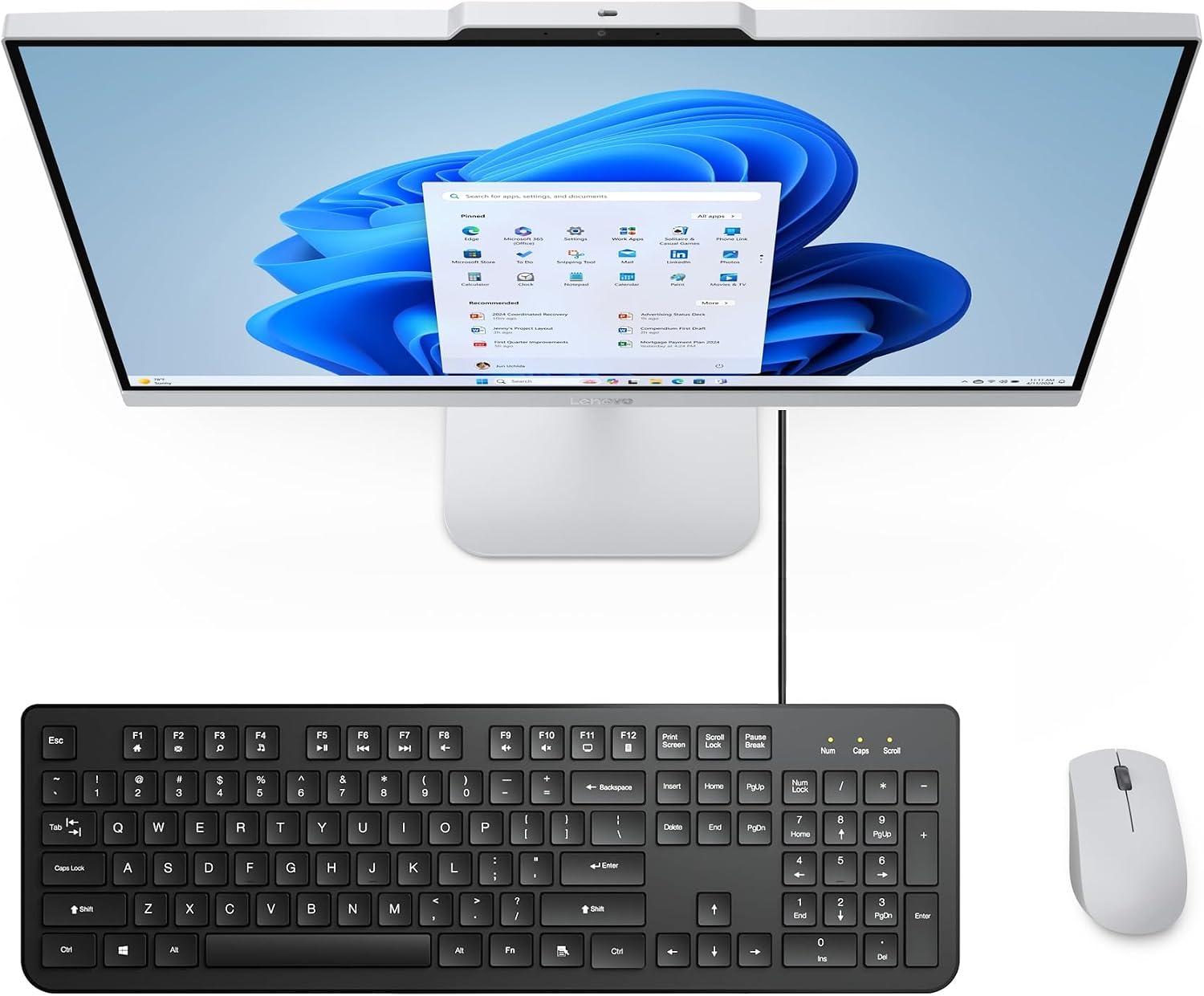 Lenovo 24 23.8' All-in-One Desktop Computer for Home Office, 16GB DDR4 RAM, 512GB PCIe SSD, Intel Processor 8-Core i3-N305, Lifetime Office 365 for Web, FHD AIO PC, WiFi 6, BT 5.2, Win 11, White